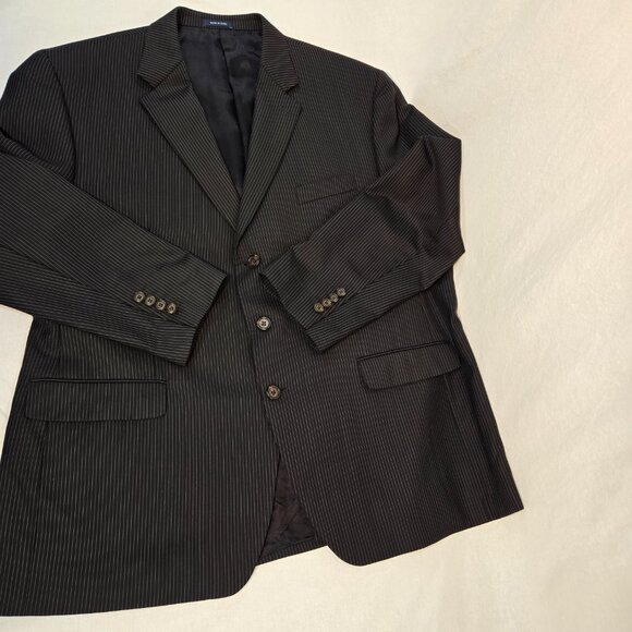 RALPH LAUREN Dillard's BLACK 100% Wool WHITE Pinstripe Blazer Men's Size 50R. - Picture 7 of 17